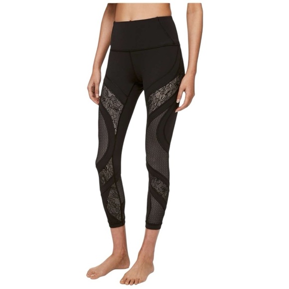 lululemon athletica Pants - Lululemon Wunder Train Hi Rise Lace Trim Leggings Size 2 Black Women’s NWOT